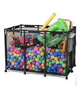 Yescom 48"x30"x34" Mesh Pool Storage Bin Rolling Cart Swim Toys Organizer Black