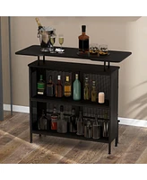 Costway 4-Tier Metal Home Bar Unit Liquor Bar Table with Storage Shelves & 6 Glass Holders