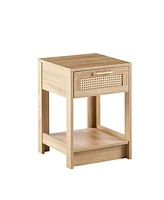 Streamdale Furniture Rattan End Table With Drawer, Modern Nightstand, Side Table For Living Roon, Bedroom, Natural