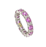 Suzy Levian New York Pink Sapphire & Lab-Grown White Round Cut Eternity Band Ring Sterling Silver by