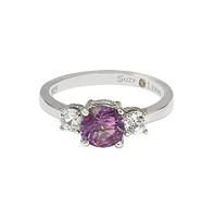 Suzy Levian New York Pink Sapphire & Lab-Grown White 3 Stone Bridal Ring Sterling Silver by