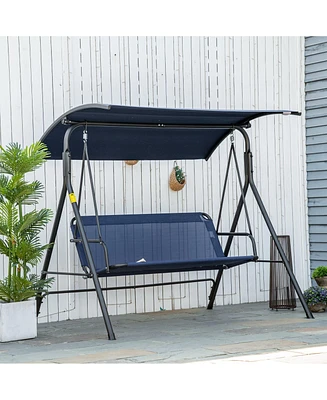 Simplie Fun 3-Person Porch Swing Bench with Stand & Adjustable Canopy, Armrests, Steel Frame for Outdoor, Garden, Patio, Porch & Poolside, Dark Blue