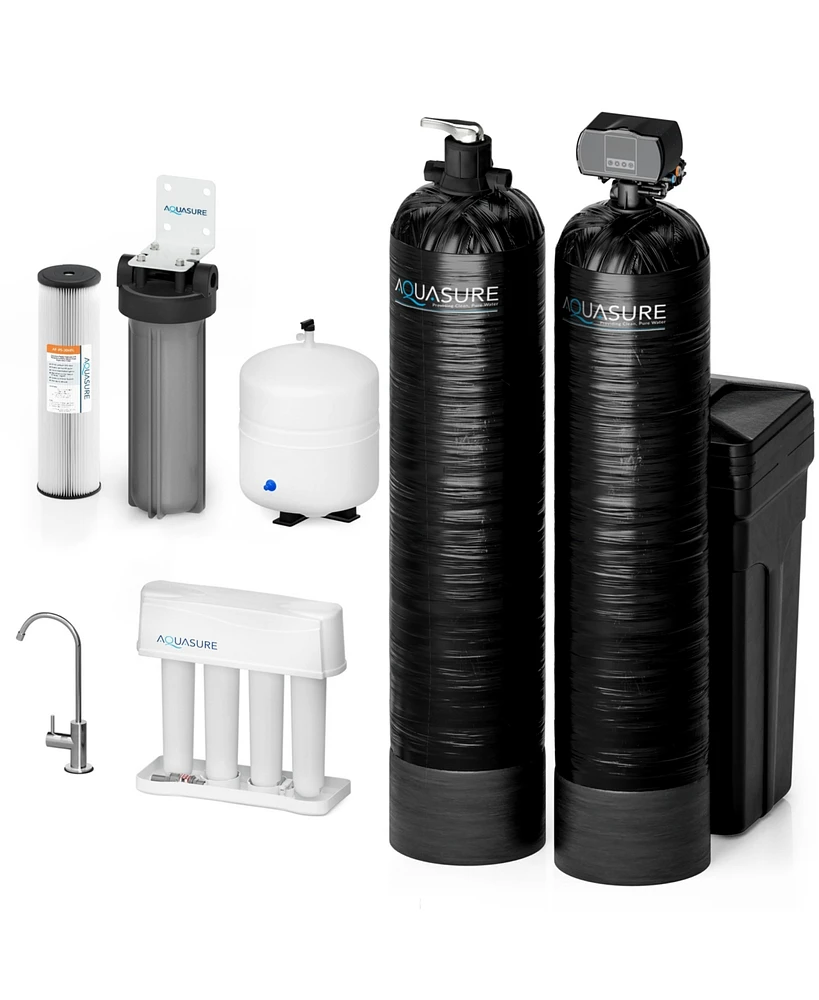 Aquasure Signature Elite 72,000 Grains Whole House Water Treatment System with Fine Mesh Resin & 75 Gpd Ro Filtration for 4-6 bathrooms (As-SE2000FM)