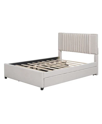 Streamdale Furniture Full Size Upholstered Platform Bed With 2 Drawers And 1 Twin Size Trundle, Classic Headboard Design