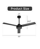 Simplie Fun 52 Inch Black Ceiling Fan Without Light, High Capacity Dc Motor