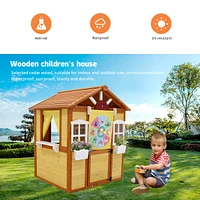 Kids Wooden Outdoor Playhouse with Working Doors and Windows