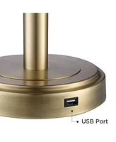 Camile Modern Glam Luxury Table Lamps 25" High Set of 2 with Usb Charging Port Brass Metal Oatmeal Drum Shade Decor for Living Room Desk Bedroom House