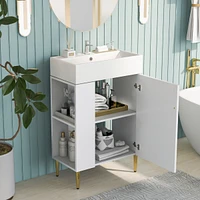 21.6" Black Bathroom vanity, Combo Cabinet, Bathroom Storage Cabinet, Single Ceramic Sink, Left side storage