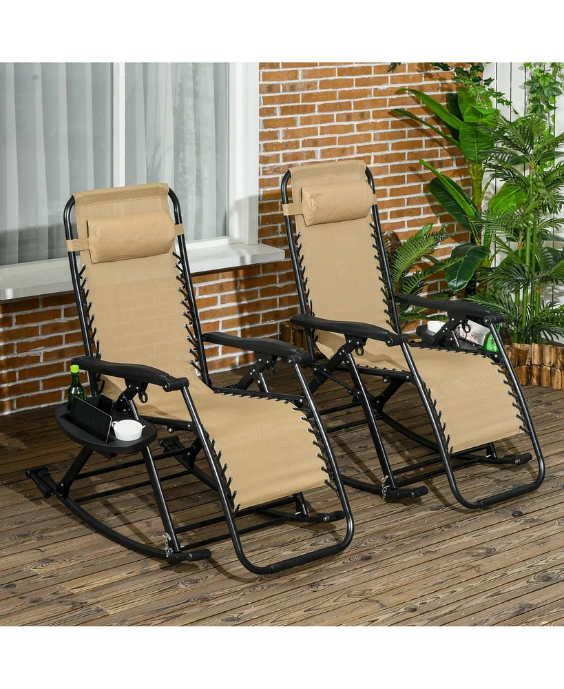 Simplie Fun Zero-Gravity Folding Rocking Chair with Cup Holder Tray and Adjustable Suspension