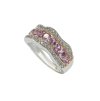 Suzy Levian New York Pink Sapphire & Lab-Grown White 9 Stone Curvy Frame Ring Sterling Silver by