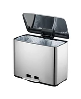 Mega Casa 14.8 Gallon Trash Can, 7.4 Gallon Dual Compartment Recycling Step-On Ss Kitchen Trash Can