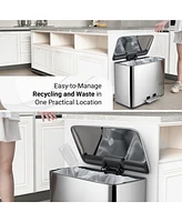 Mega Casa 9.5 Gallon Trash Can, 4.75 Gallon Dual Compartment Recycling Ss Step-On Kitchen Trash Can