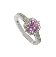 Suzy Levian New York Pink Sapphire & Lab-Grown White Eccentric Halo Engagement Ring Sterling Silver by