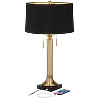 Wynne Traditional Glam Table Lamp with Dual Usb Charging Port 30" Tall Warm Gold Metal Black Drum Shade for Living Room Bedroom House Bedside Nightsta