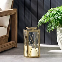 Streamdale Furniture Modern Stainless Steel Lantern with X-Frame and Tempered Glass