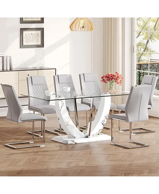 Simplie Fun Rectangular Glass Table | 6-8 Seater | Modern and Minimalist