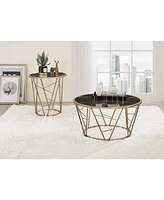 Simplie Fun Cicatrix End Table, Faux Black Marble Glass & Champagne Finish