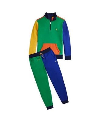 Polo Ralph Lauren Big Boys Color Blocked Double Knit Sweatshirt Color Blocked Double Knit Jogger Pant Set