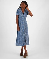 Lucky Brand Women's Collared- Button-Down Midi Dress