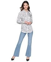 Karl Lagerfeld Paris Women's Printed Utility Button-Down Top, Regular & Petites