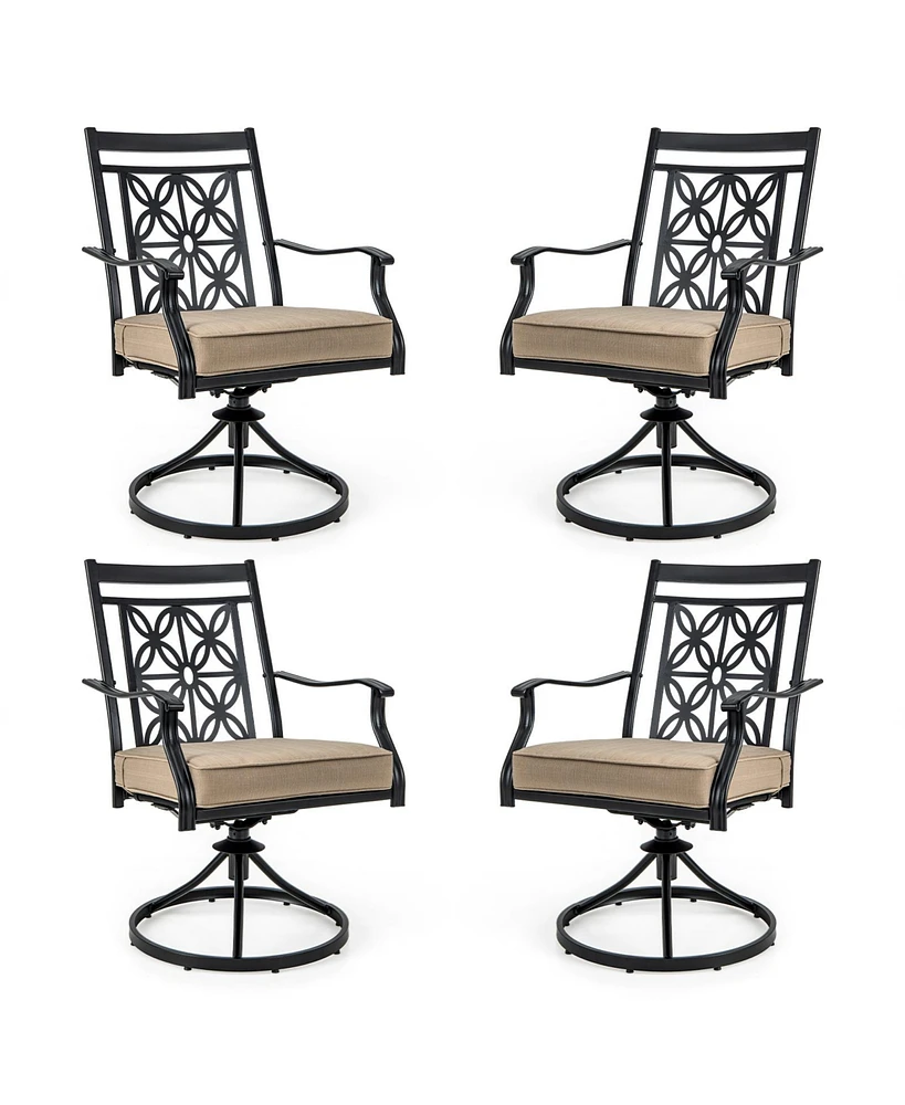 Slickblue 2 Pieces Patio Swivel Chairs with Blossom Pattern Backrest and Cushions-Black