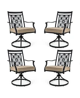 Slickblue 2 Pieces Patio Swivel Chairs with Blossom Pattern Backrest and Cushions-Black