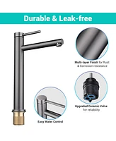 Aquaterior 2 Pack Bathroom Vessel Sink Faucet Single Handle/Hole 8" Tall Vanity Mixer Tap Grey