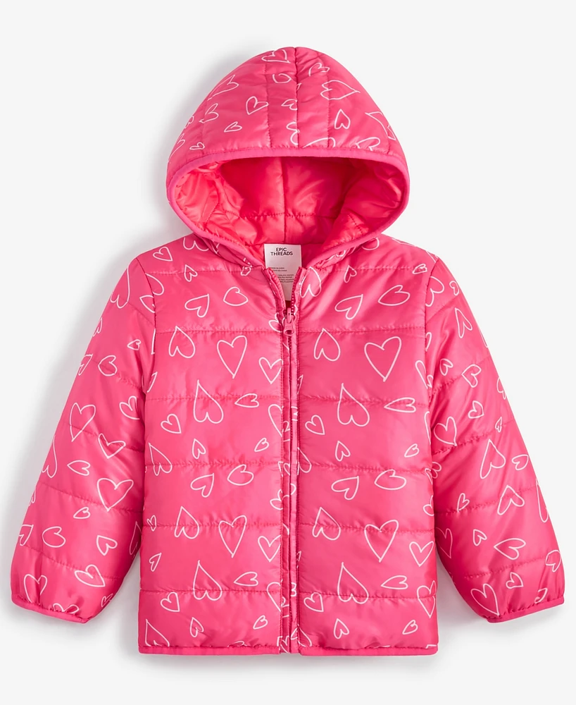 Epic Threads Toddler Girls Tossed Hearts Reversible Puffer Jacket, Created for Macy's