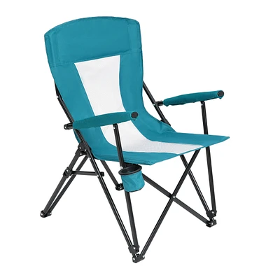 Steel folding Mesh Quad Camping Chair, with Cup Holder, & Carry Bag, Blue