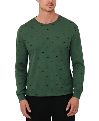 Lacoste Men's All Over Croc Print Long-Sleeve Thermal Sleep Shirt