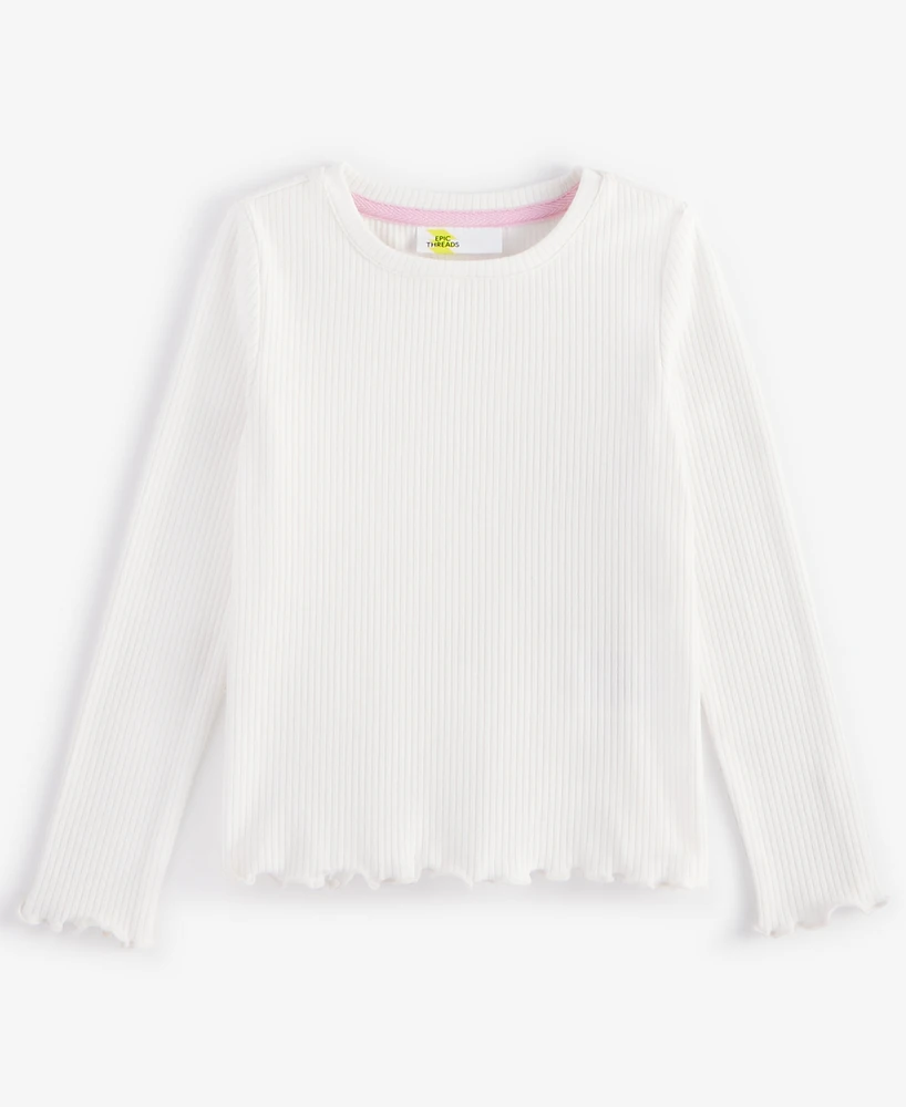 Epic Threads Toddler Girls Solid Ribbed Lettuce-Hem Top, Created for Macy's