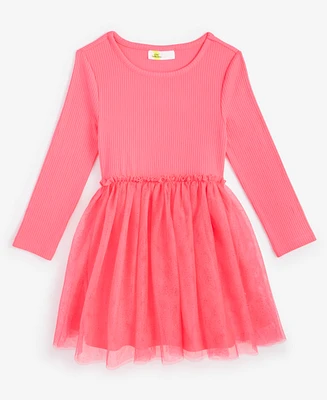 Epic Threads Toddler Girls Long-Sleeve Ribbed Glitter-Tulle Dress, Created for Macy's