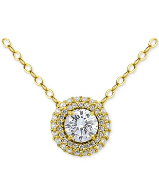 Giani Bernini Cubic Zirconia Double Halo Pendant Necklace in 18k Gold-Plated Sterling Silver, 16" + 2" extender, Created for Macy's