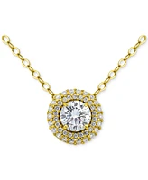 Giani Bernini Cubic Zirconia Double Halo Pendant Necklace in 18k Gold-Plated Sterling Silver, 16" + 2" extender, Created for Macy's