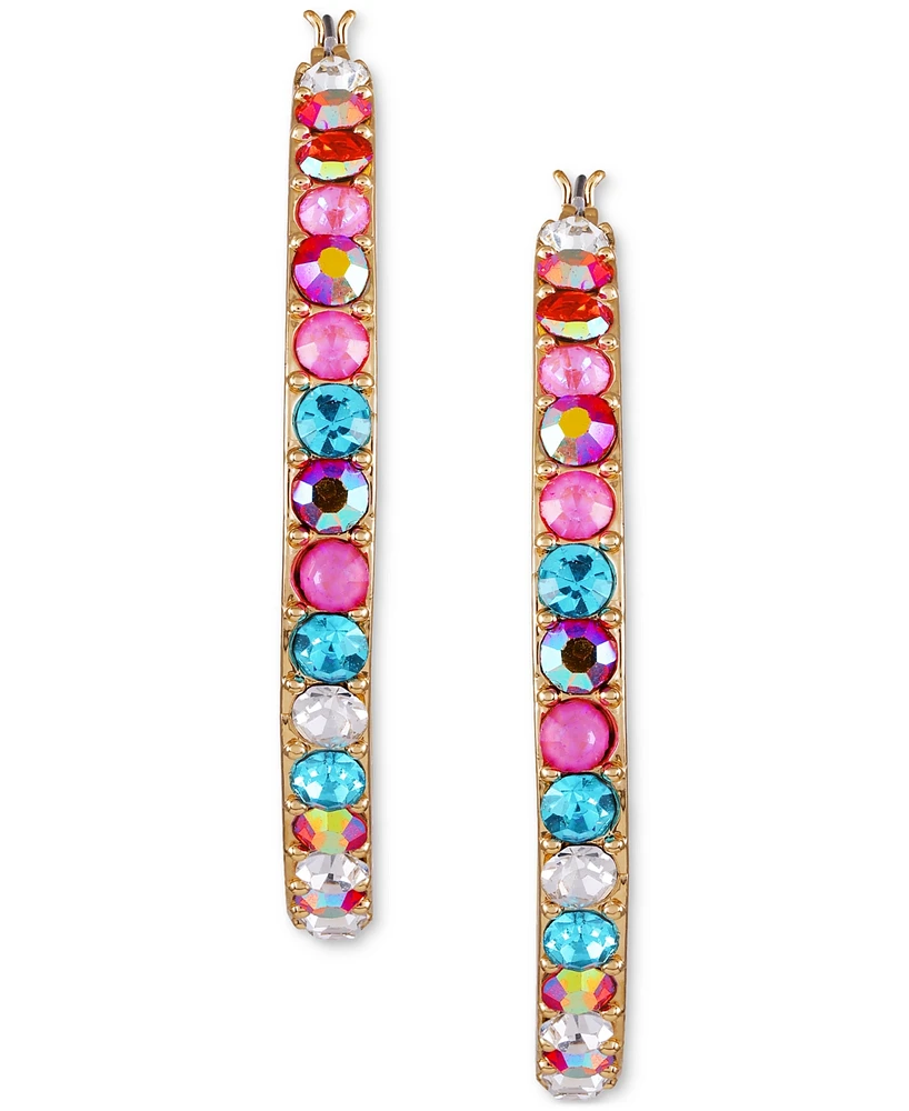 Guess Gold-Tone Medium Multicolor Pave Hoop Earrings, 2"