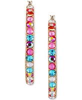 Guess Gold-Tone Medium Multicolor Pave Hoop Earrings, 2"