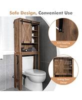 Sugift Wooden Bathroom Storage Cabinet with Sliding Barn Door and 3-level Adjustable Shelves
