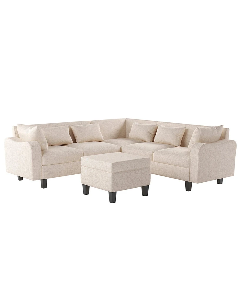 Mondawe 87" Modern Sectional Sofa with coffee table,6-Seat Couch Set with Storage Ottoman,Various Combinations,L