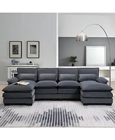 Mondawe 109.8x55.9" Modern U-shaped Sectional Sofa with Waist Pillows,6-seat Upholstered Symmetrical Furniture,Sleeper Couch Chaise Lou