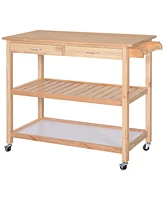 Homcom Rolling Kitchen Cart Island Wood Top Storage Trolley Cabinet Pine Wood