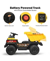 Sugift 12V Kids Ride On Dump Truck with Electric Bucket and Dump Bed