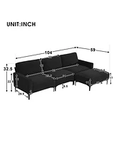 Mondawe 103.5x59" Modern L-shaped Sectional Sofa, 4-seat Velvet Fabric Couch Set with Convertible Ottoman,Freely Combinable Sofa