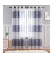 Caromio Branches Silver Foil Stripe Grommet Sheer Window Curtain Panels