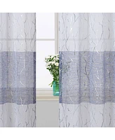 Caromio Branches Silver Foil Stripe Grommet Sheer Window Curtain Panels