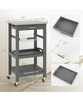 Sugift Kitchen Island Cart with Stainless Steel Tabletop and Basket