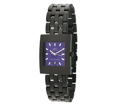 Gino Franco Women's Square Black Ionic Plated Watch with Blue Dial & Stainless Steel Bracelet