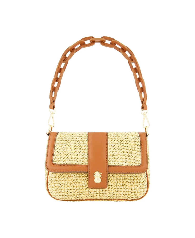 Tommy Bahama Raffia Flap Bag with Double Leather Strap