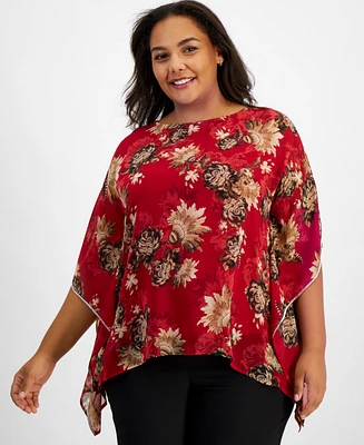 Jm Collection Plus Embellished Chiffon Poncho, Created for Macy's