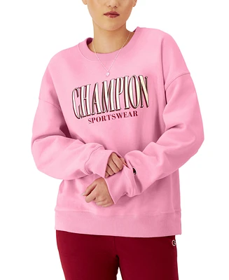 Champion Women's Long-Sleeve Fleece Crewneck Logo Sweatshirt