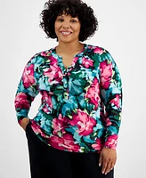 I.n.c. International Concepts Plus Printed Henley, Created for Macy's